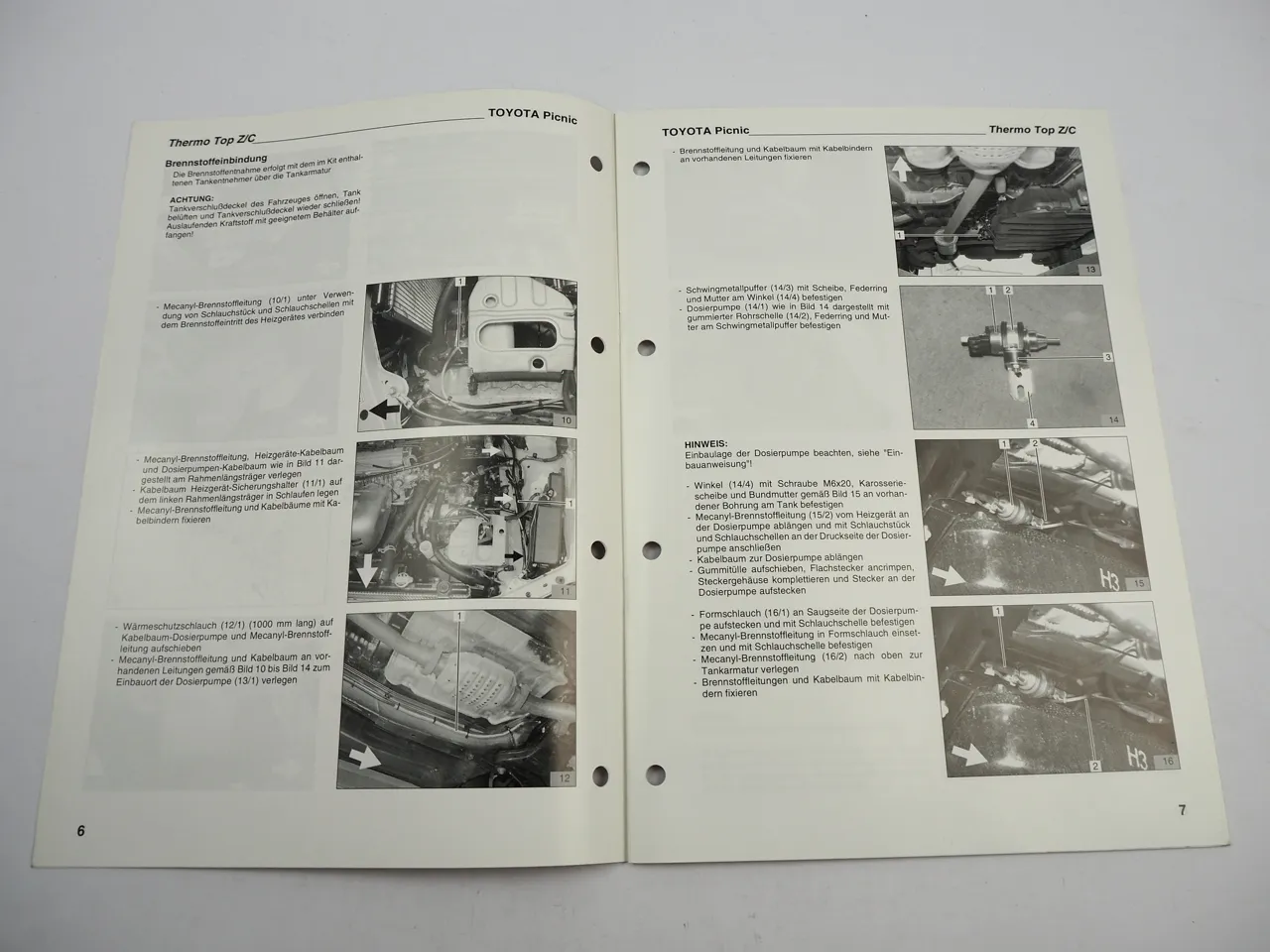 Toyota Picnic XM1 MJ 1997 Einbauanleitung Webasto Thermo Top Z/C-B Heizung 1998