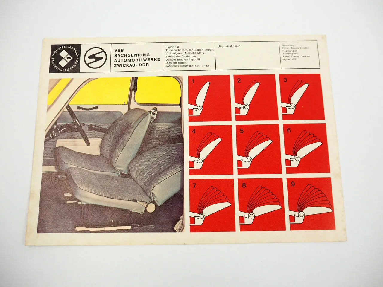 Trabant 601 Die neuen Sitze Prospekt IFA Zwickau DDR 1971