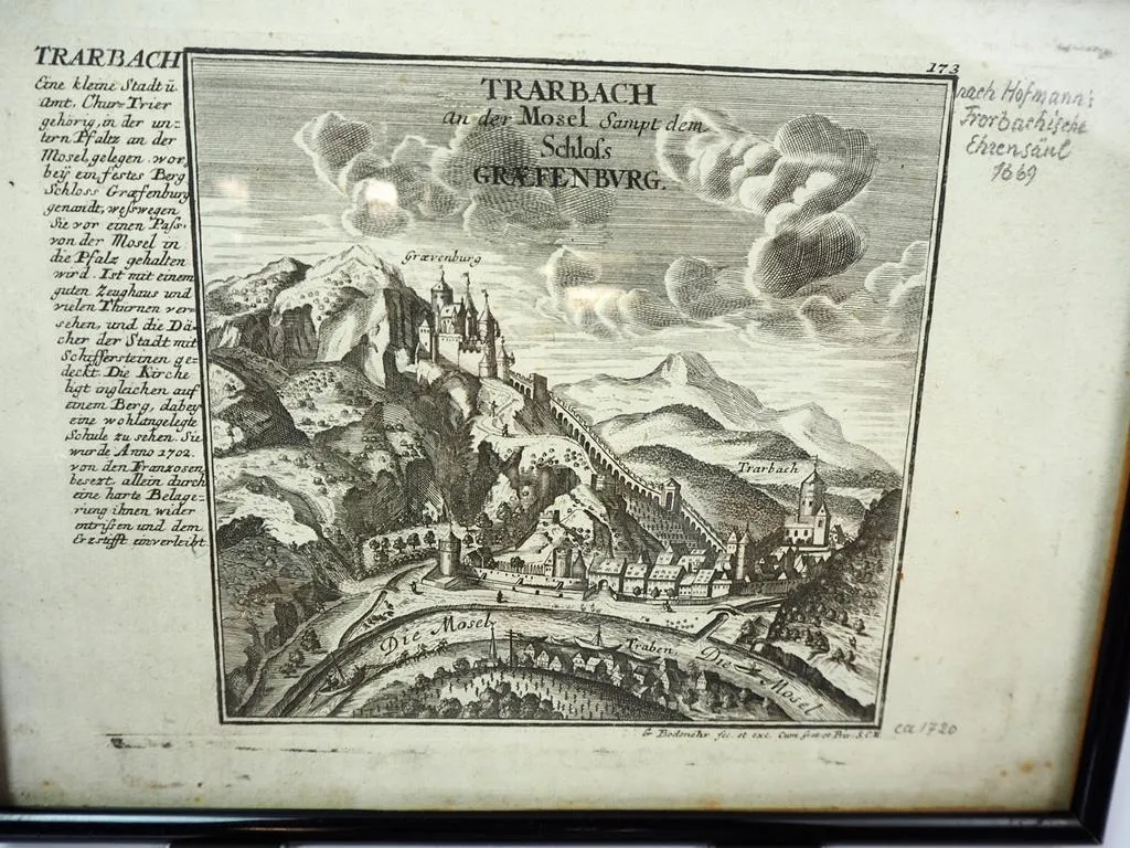 Traben Trarbach Kupferstich Mosel Schloss Graefenburg Vestung Mont Royal 1720/80