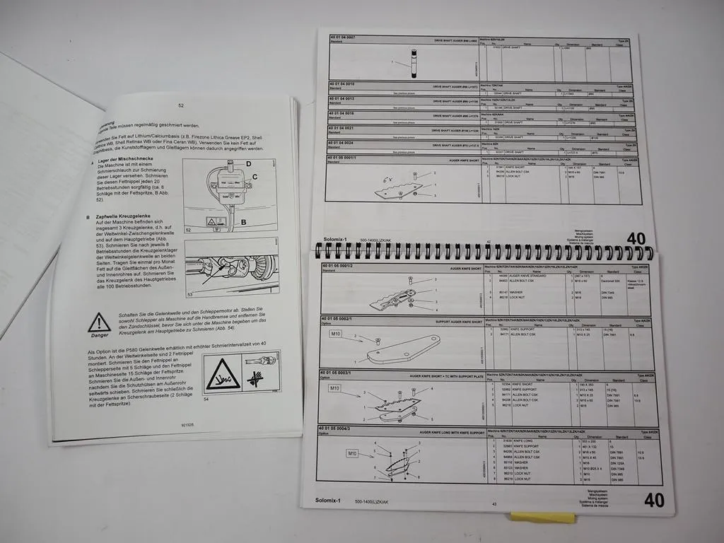 Trioliet Mullos Solomix 1 ZK AK Mischwagen Betriebsanleitung Ersatzteilliste 2009