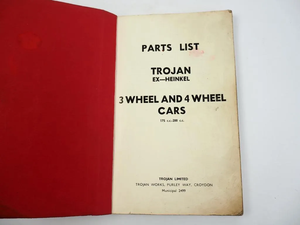 Trojan 150 154 B-O B-1 153 B-2 Heinkel Cars Parts List Ersatzteilliste ca. 1960