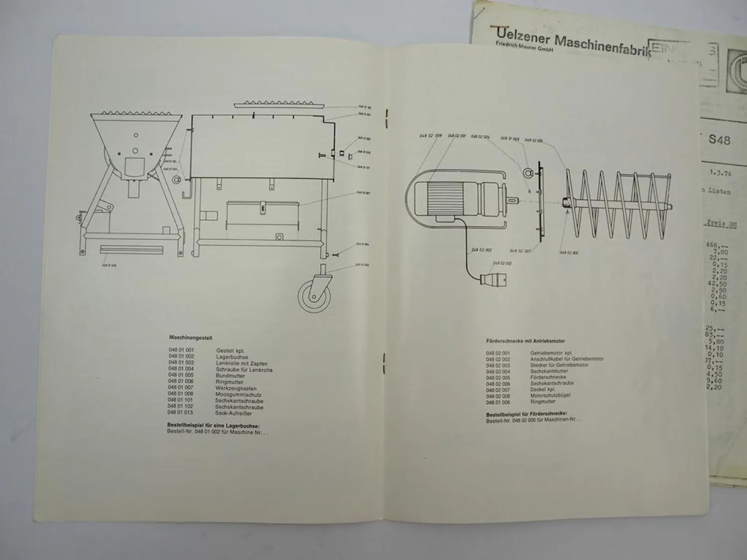 Uelzener Maschinenfabrik Putzknecht S48 Betriebsanleitung Ersatzteilliste 1974