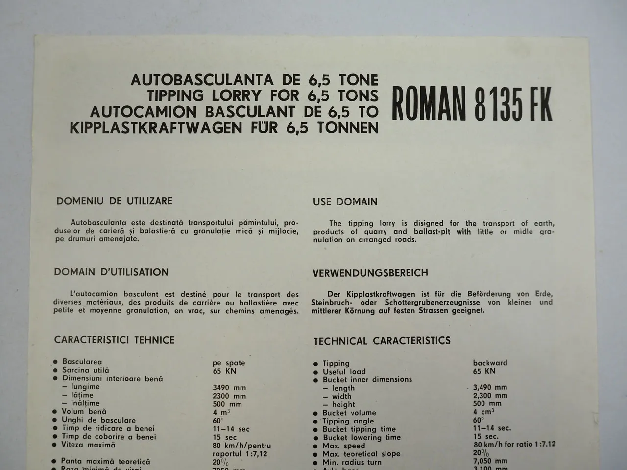 UMM Roman 8.135FK Kipper LKW 6,5 to Prospekt 1970er