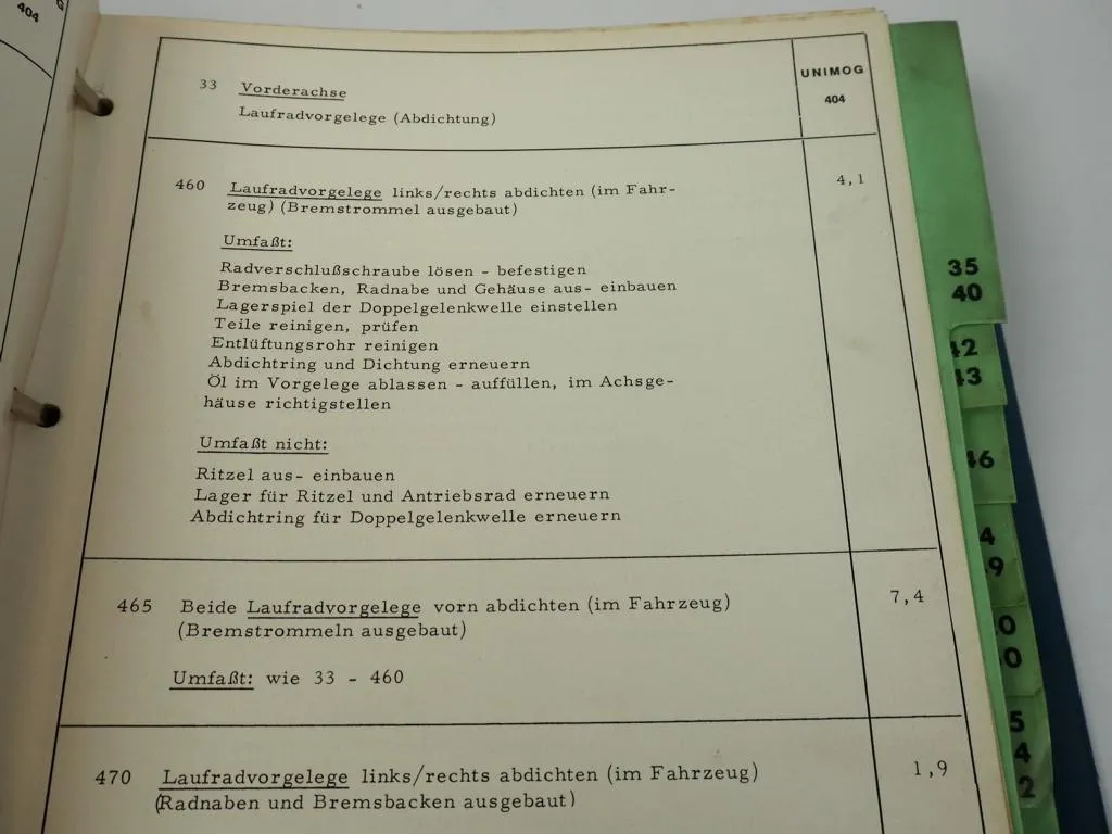 Unimog S 404 Richtzeiten Arbeitswertbuch Flat Rates 1970