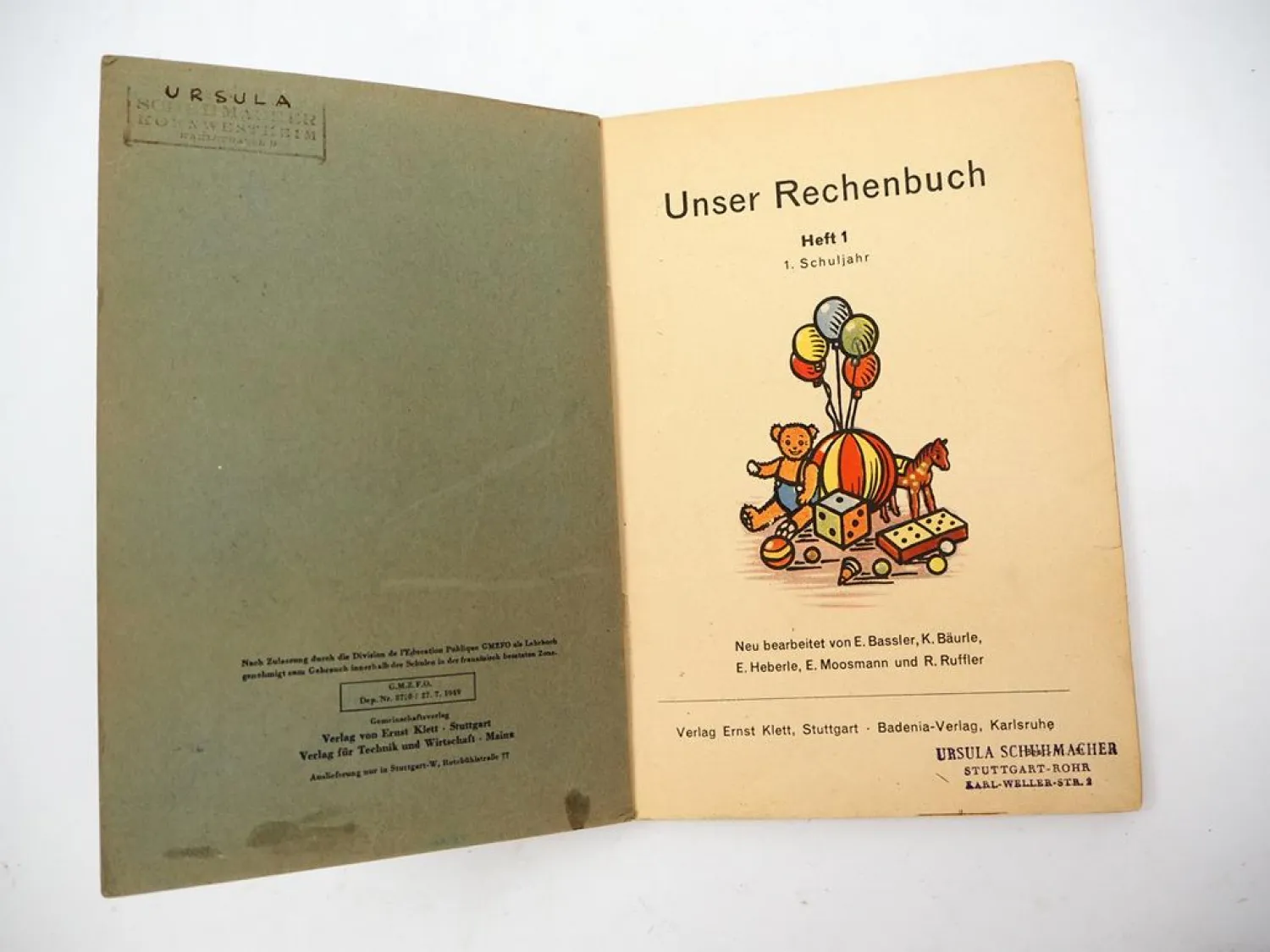 Unser Rechenbuch Heft 1 für 1. Schuljahr 1949 Klett Verlag Stuttgart