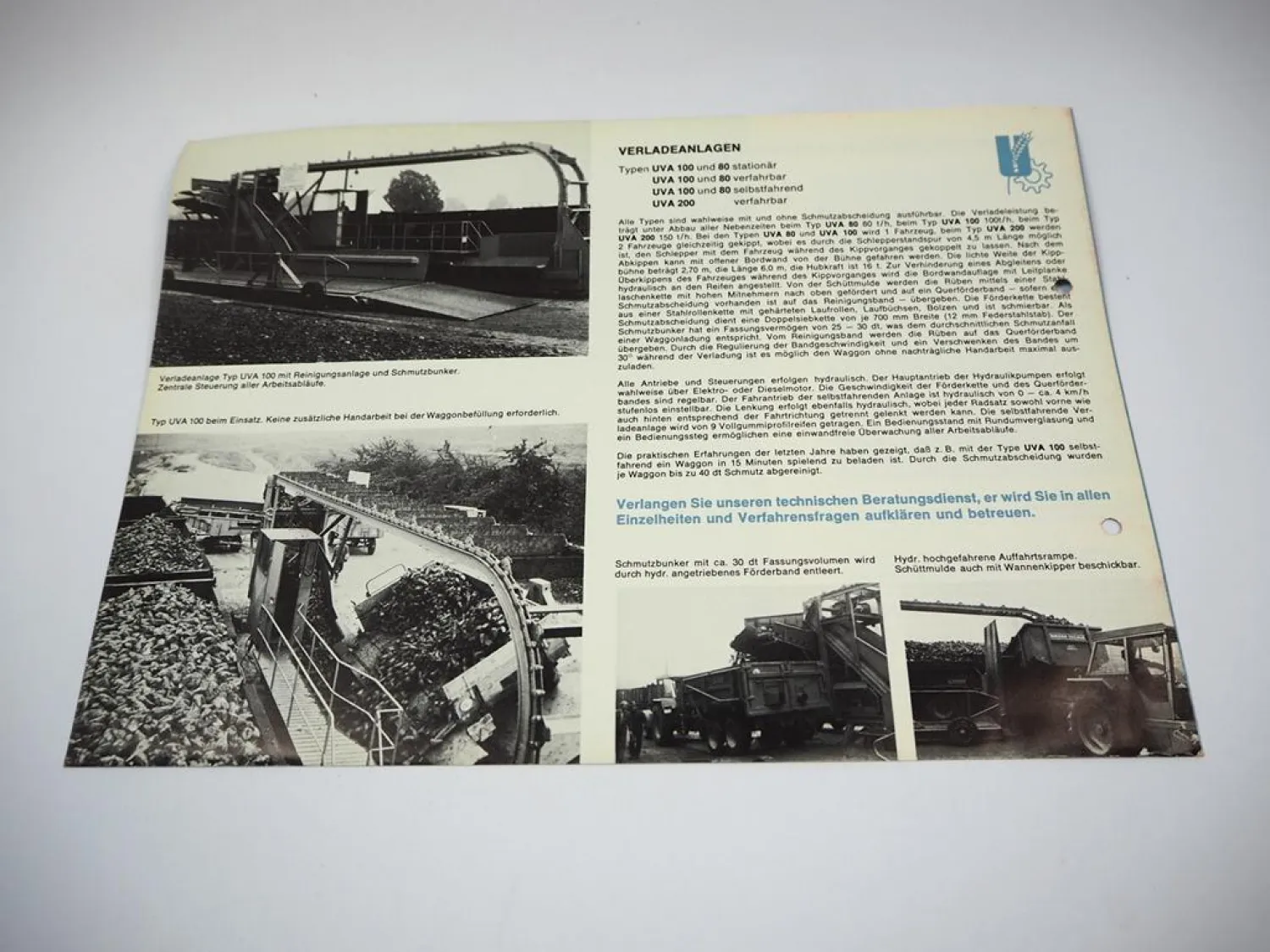 Unsinn Record 40 D Rübenreinigungs- und Förderband Prospekt Techn. Daten 1970er