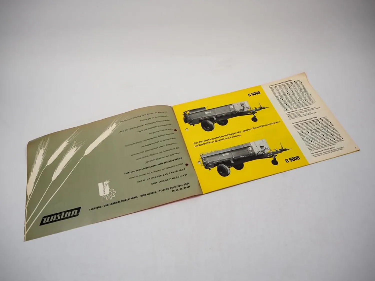 Unsinn Record R 2500 - RG 6000 T Stalldungstreuer Grundausrüstung Prospekt 70er