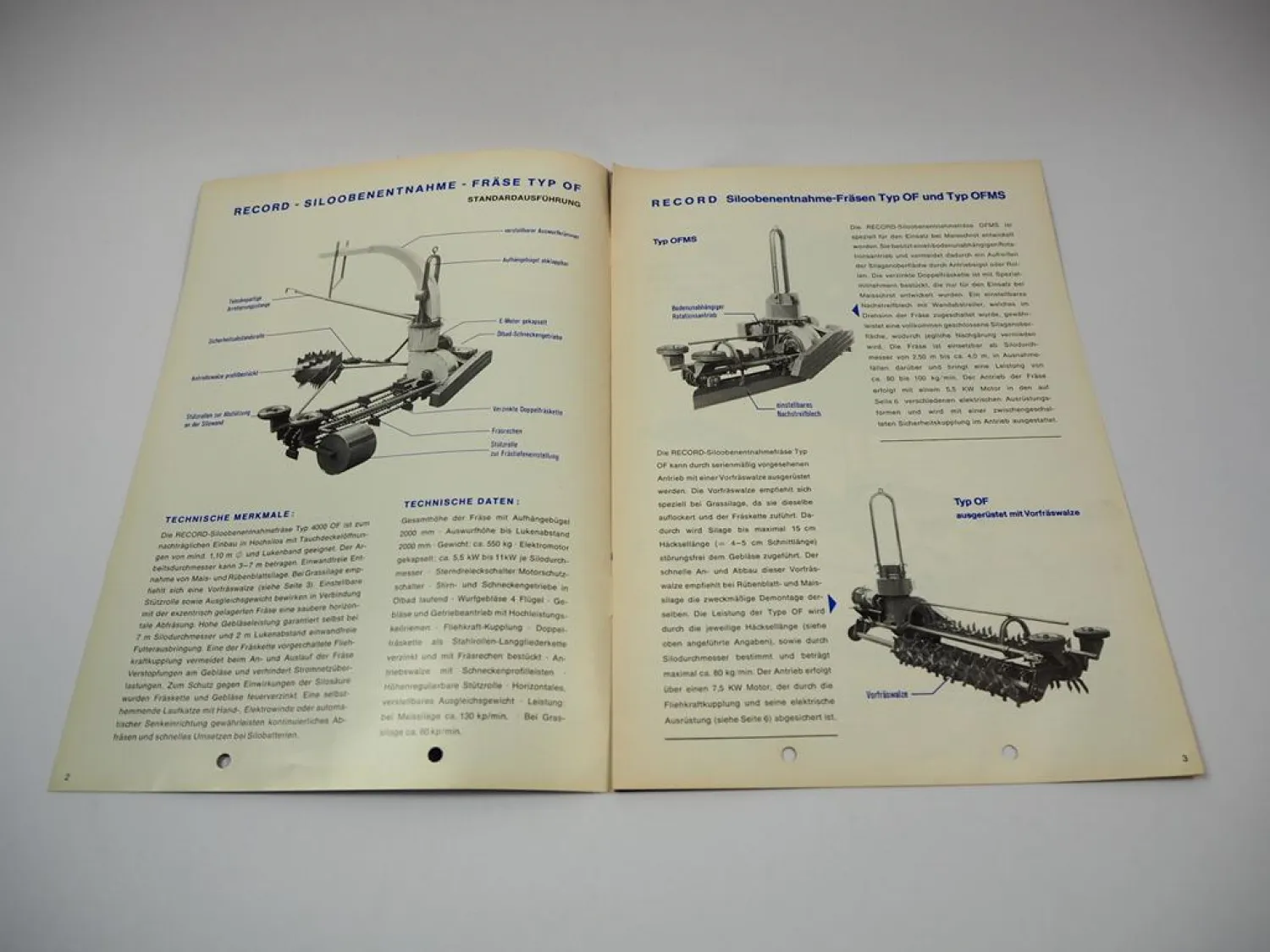 Unsinn Record Siloentnahmefräse OF OFMS OFFS OFS Prospekt Techn. Daten 1970er