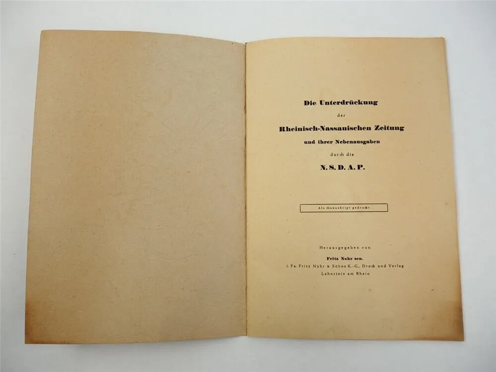 Unterdrückung der Rheinisch Nassauischen Zeitung durch NSDAP 1946 Nohr Lahnstein