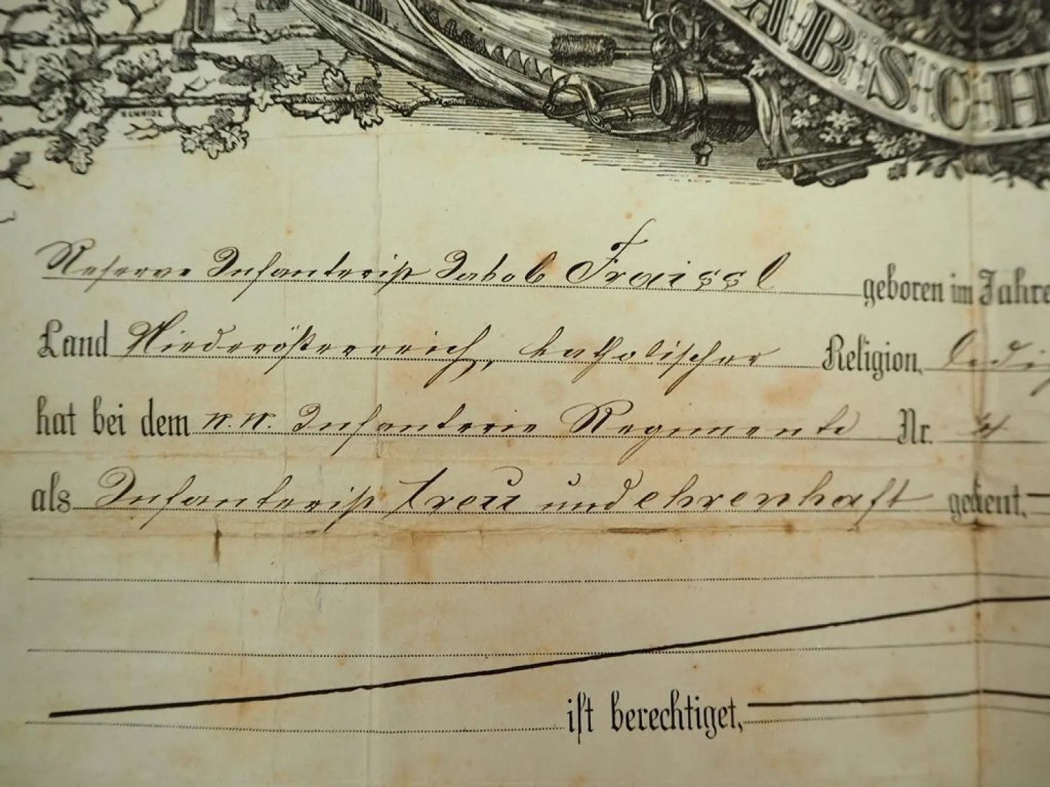 Urkunde Abschied K.u.K. Infanterie Regiment 1880 Niederösterreich Linz