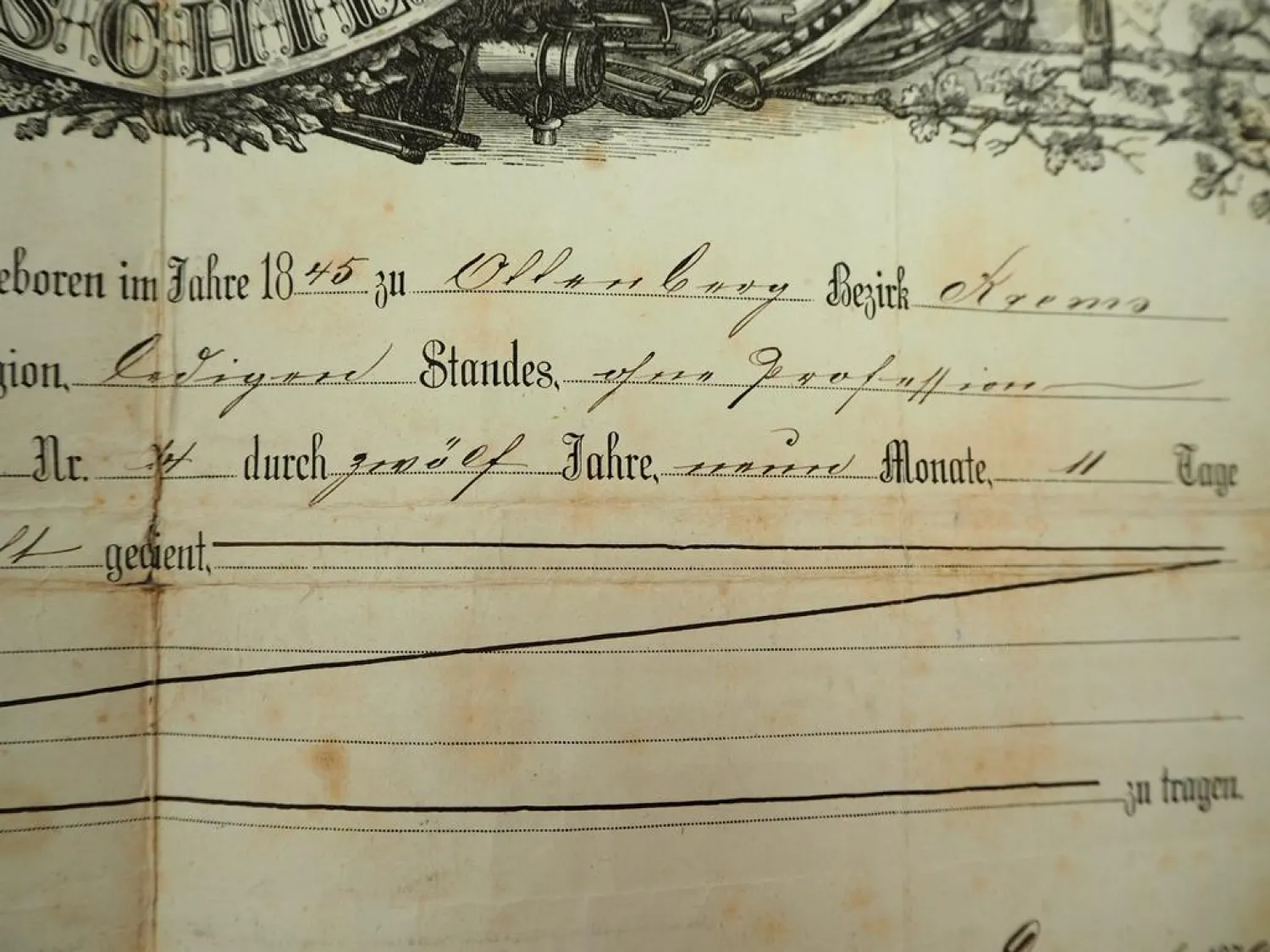 Urkunde Abschied K.u.K. Infanterie Regiment 1880 Niederösterreich Linz