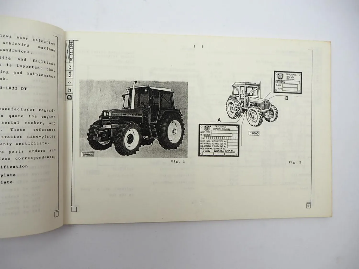 UTB U1033 DT Tractor Instruction Book 1998 Tractorul Brasov Romania