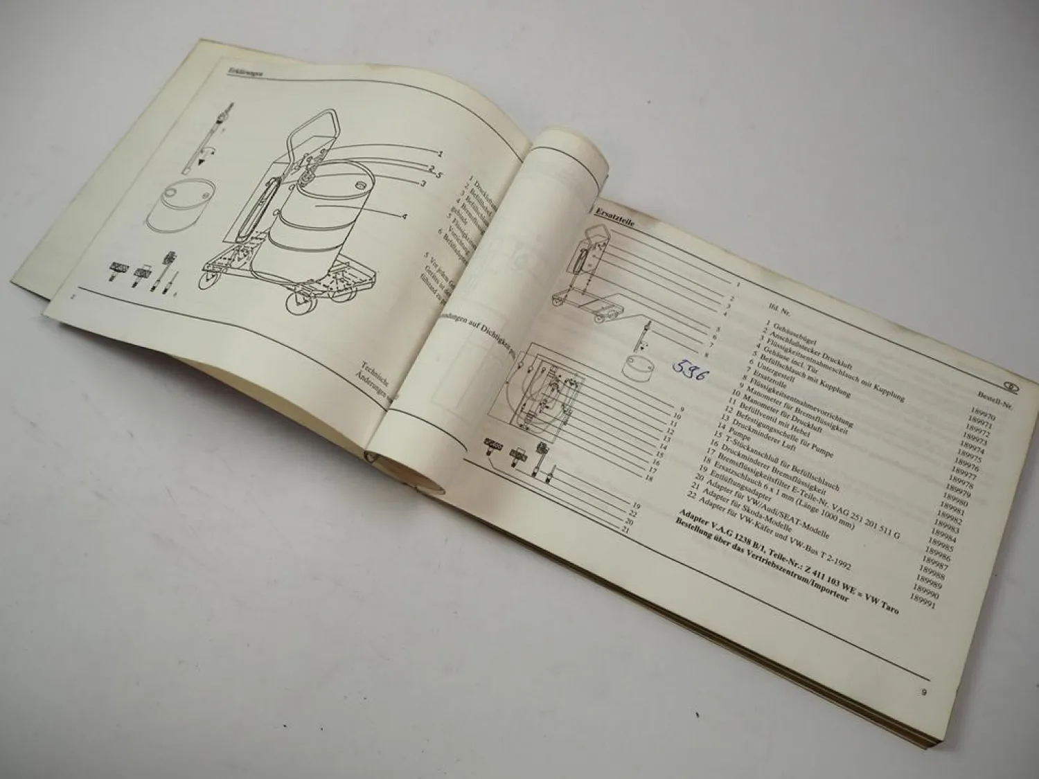 V.A.G 1869 Bremsen Füll- Entlüftungsgerät Bedienungsanleitung Audi VW Seat Skoda