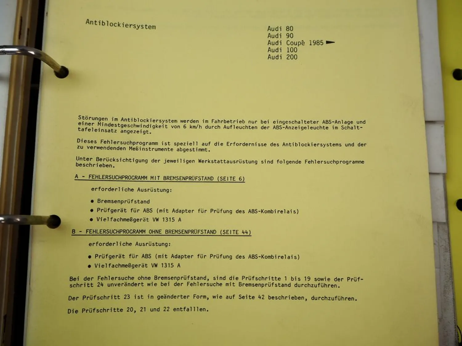 VAG Fehlersuche Motor Klimaanlage Karosserie Reifen Audi 80 100 200 VW Bus Golf