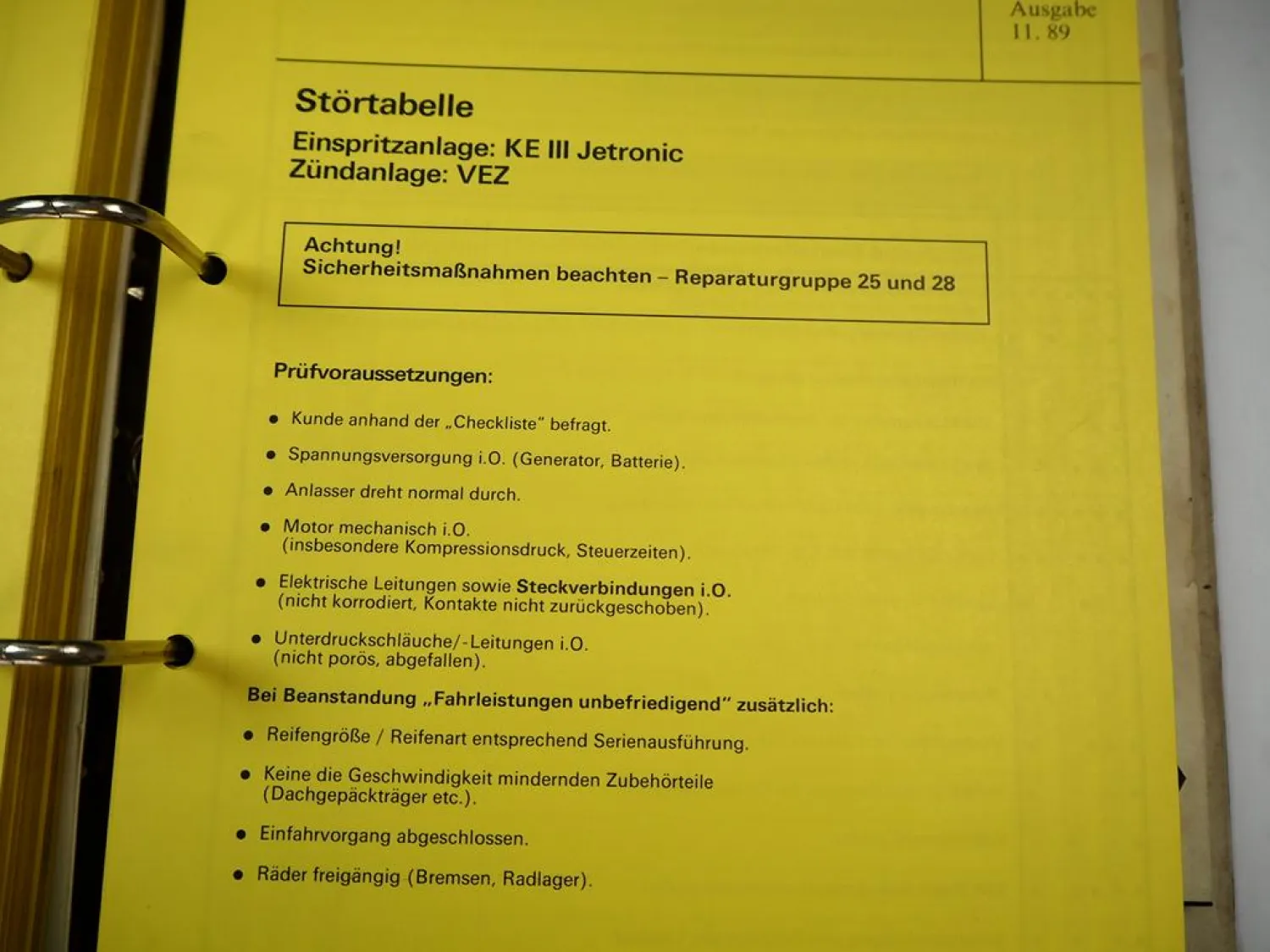 VAG Fehlersuche Motor Klimaanlage Karosserie Reifen Audi 80 100 200 VW Bus Golf