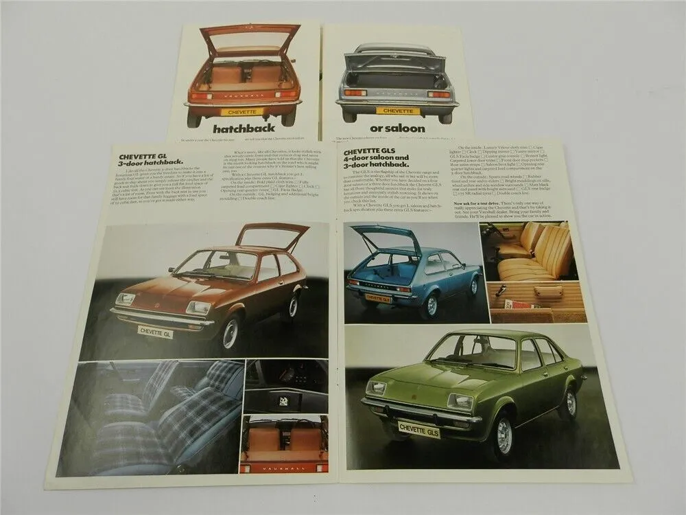 Vauxhall Chevette E L GL GLS Saloon Hatchback 2x Prospekt Brochure 1976