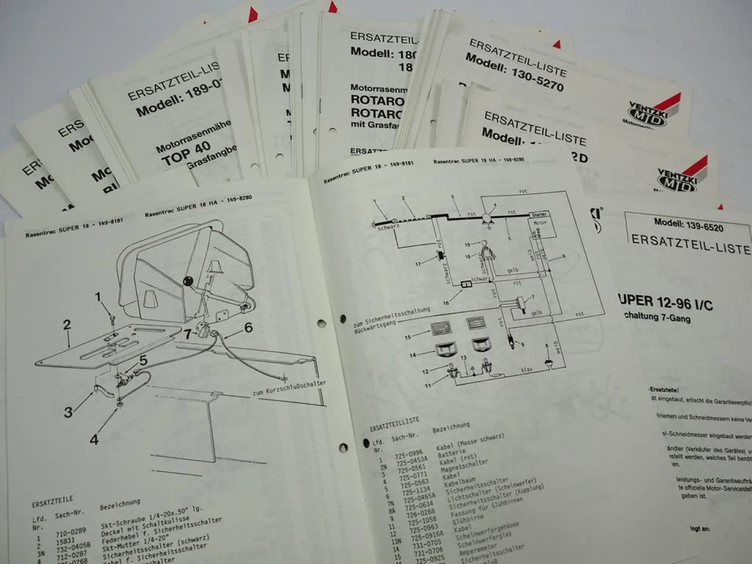 Ventzki MTD Rasenmäher Rasentrac ua 30x Ersatzteilliste Schaltplan Elektrik
