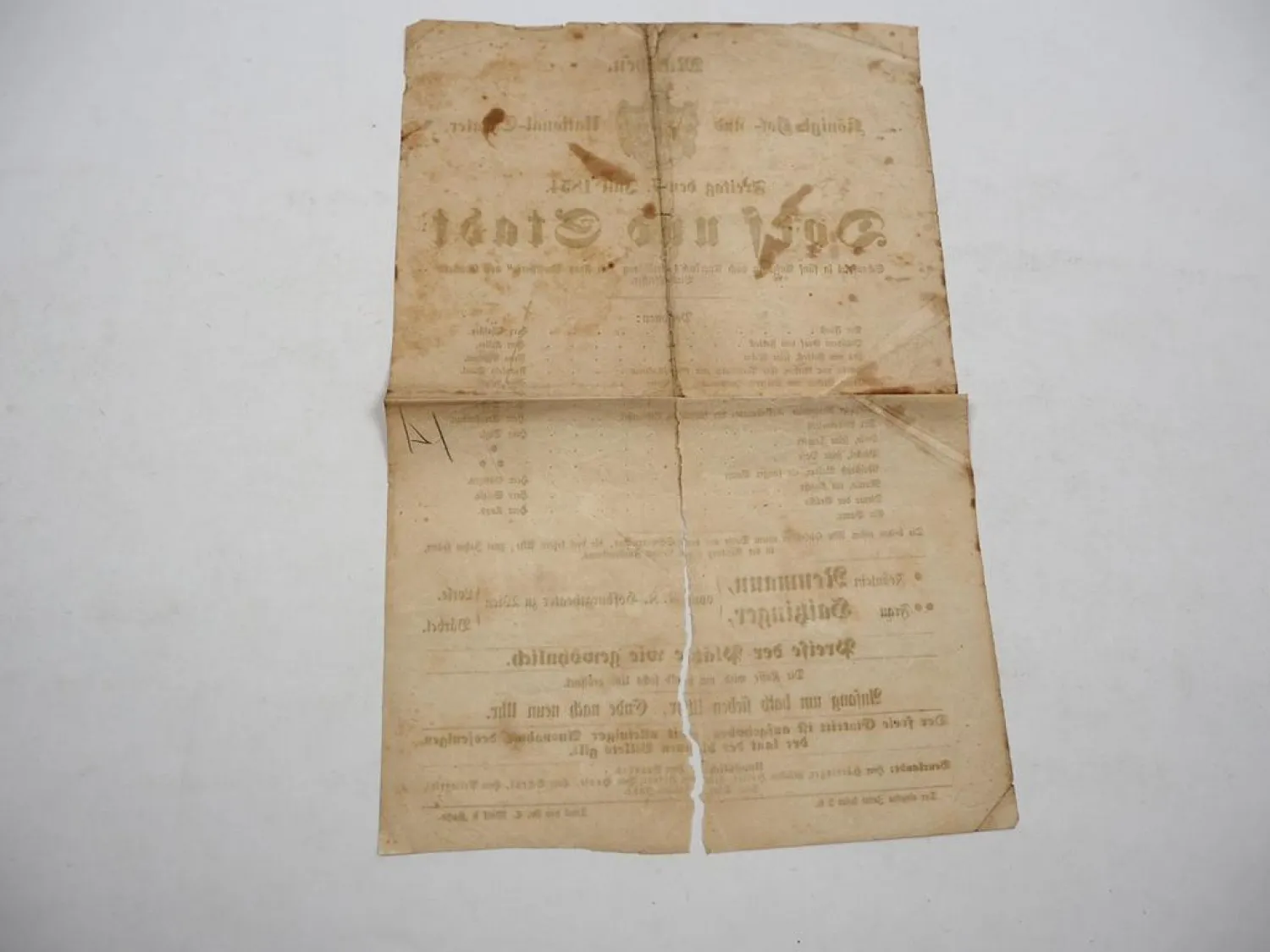 Veranstaltungsblatt Königliches Hof- und Nationaltheater München 1854