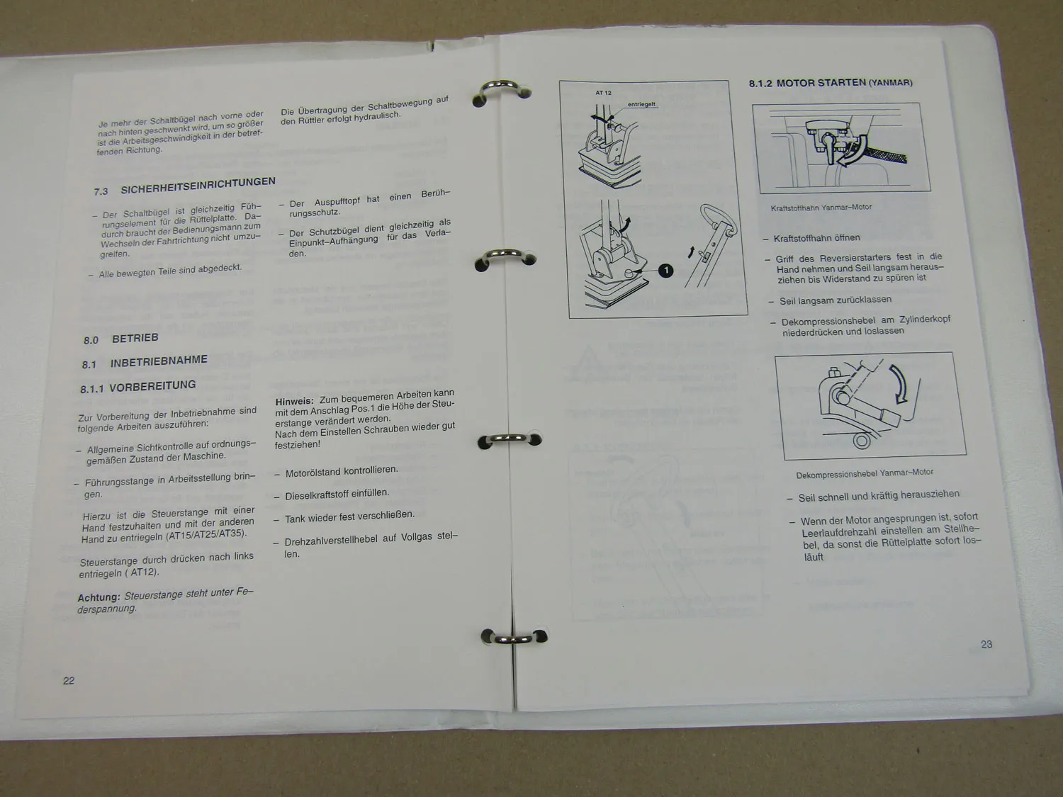 Vibromax AT15 Vibrationsplatte Bedienungsanleitung 2000 Ersatzteilliste 1997