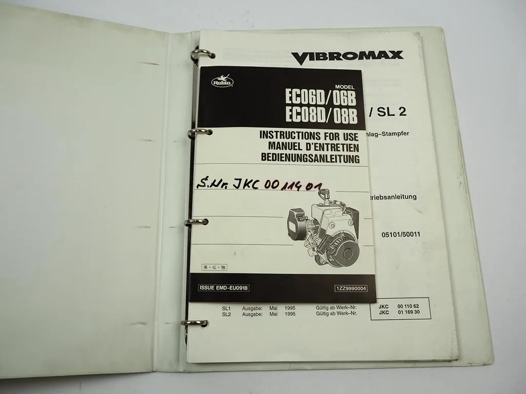 Vibromax Stampfer SL 1 SL 2 Betriebsanleitung Ersatzteilliste 5/1995