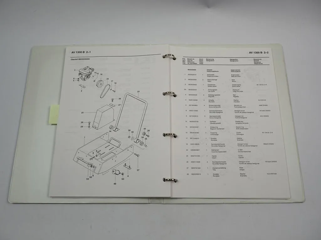 Vibromax Vibrationsplatte AV 1300 B Betriebsanleitung Ersatzteilliste 1999