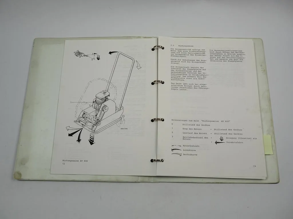 Vibromax Vibrationsplatte AV 600 Betriebsanleitung Ersatzteilliste 1993