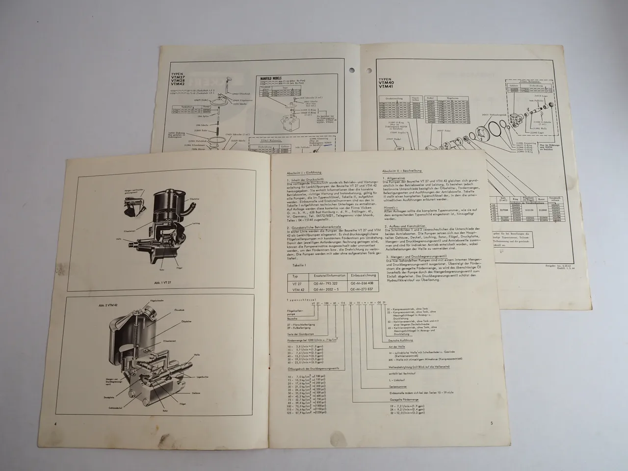 Vickers Lenkhilfpumpe VT27 VTM 42 Betriebsanleitung Ersatzteilliste