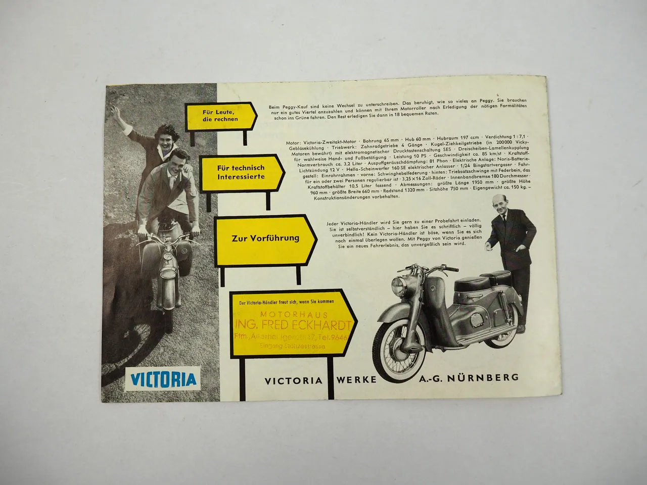 Victoria Peggy Motorroller Prospekt 1950er Jahre