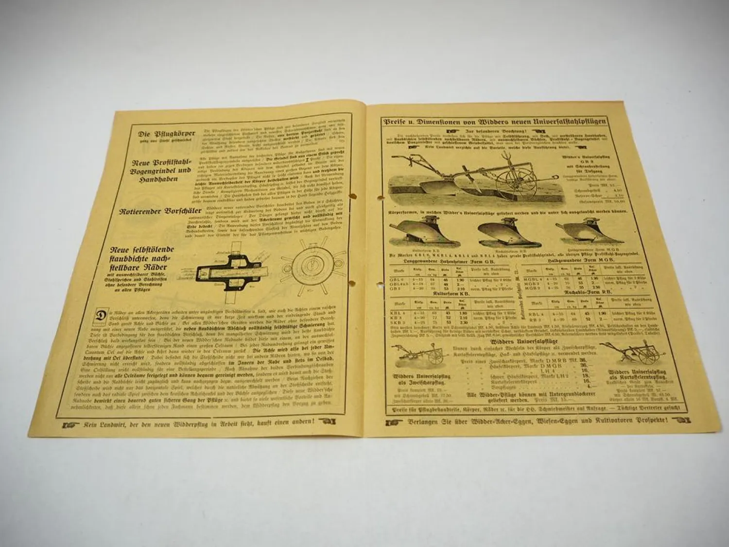 Vincenz Widder Kultivatoren Stahlpflüge Wiesenegge Prospekt Programm ca. 1915