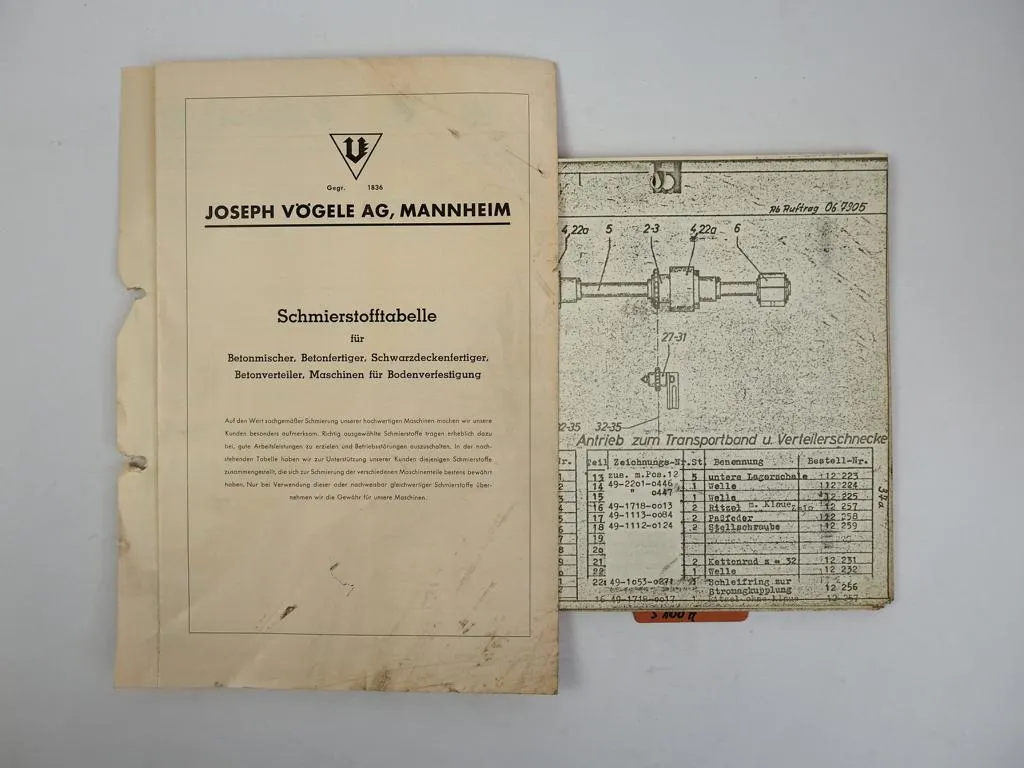 Vögele Super 100 Straßenfertiger Betriebsanleitung Ersatzteilliste 1958