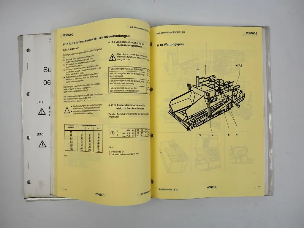 Vögele Super 1800 Straßenfertiger Betriebsanleitung Schaltplan 1998