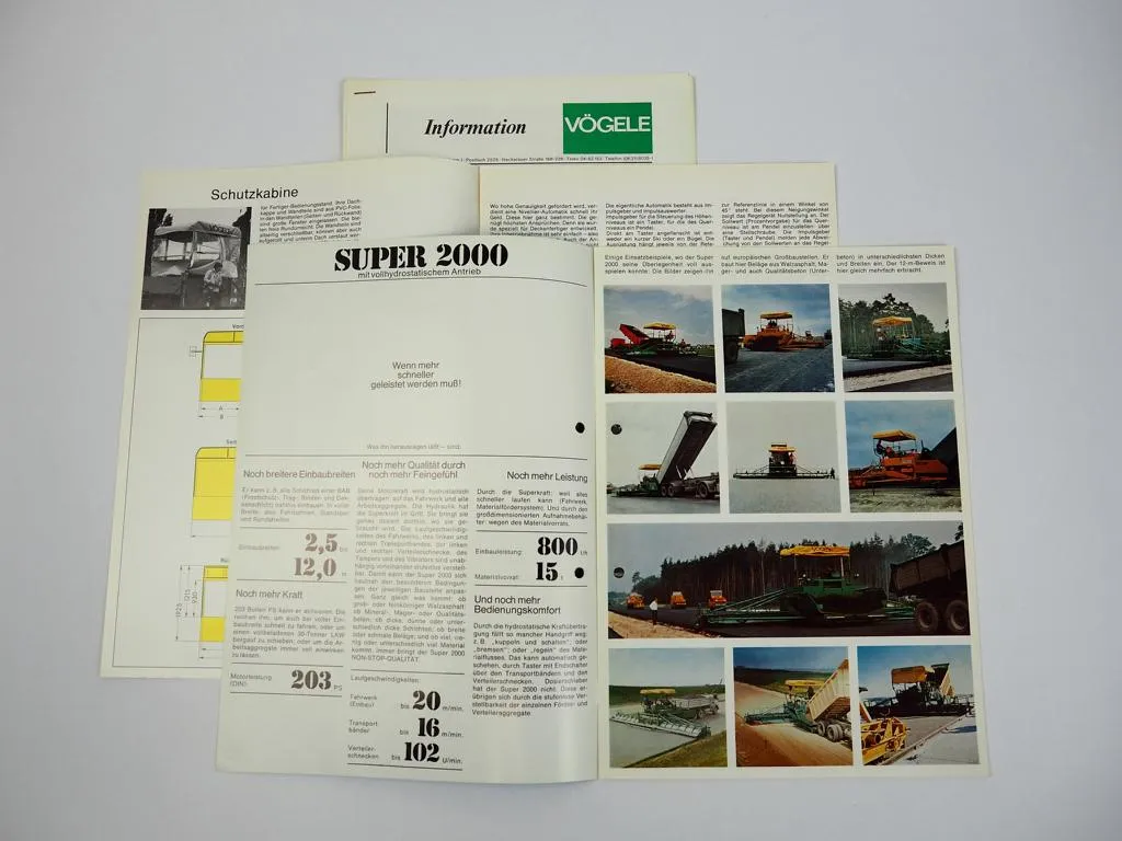Vögele Super 2000 Straßenfertiger Technische Daten + Prospekt 1974