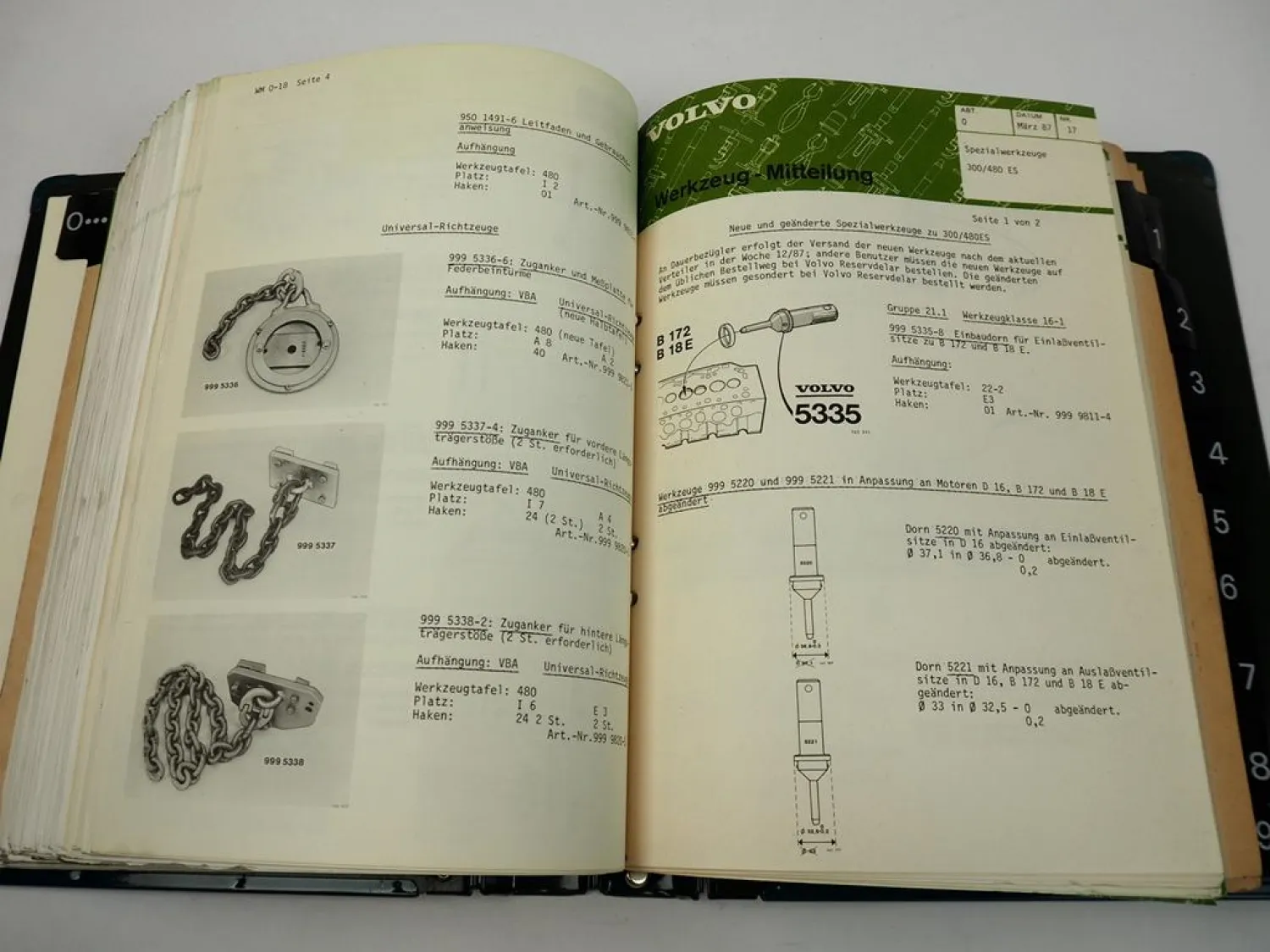 Volvo Service Werkstatt Katalog Werkzeuge Mitteilung Spezialwerkzeug 1985 - 1997