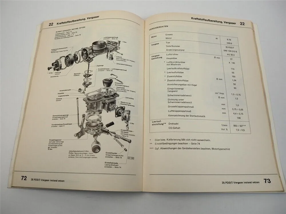 VW 049.6 026.2 Industriemotor Vergaser Reparaturleitfaden Werkstatthandbuch 1986