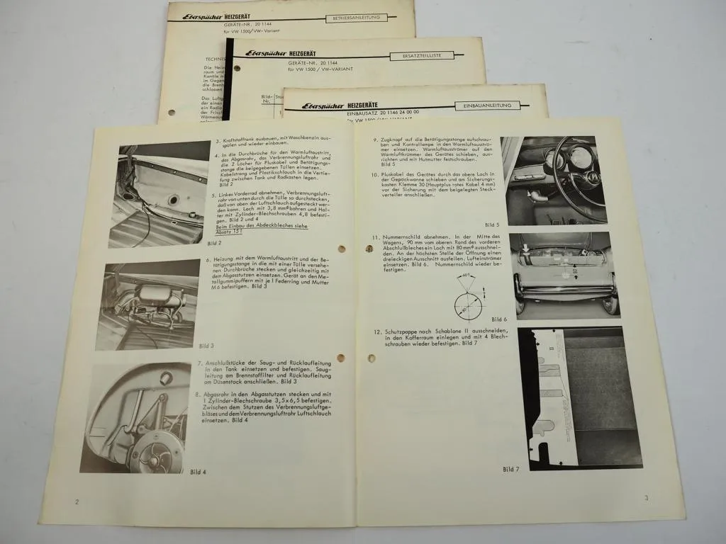 VW 1500 Variant Eberspächer Heizgerät Betriebsanleitung Einbau Ersatzteilliste