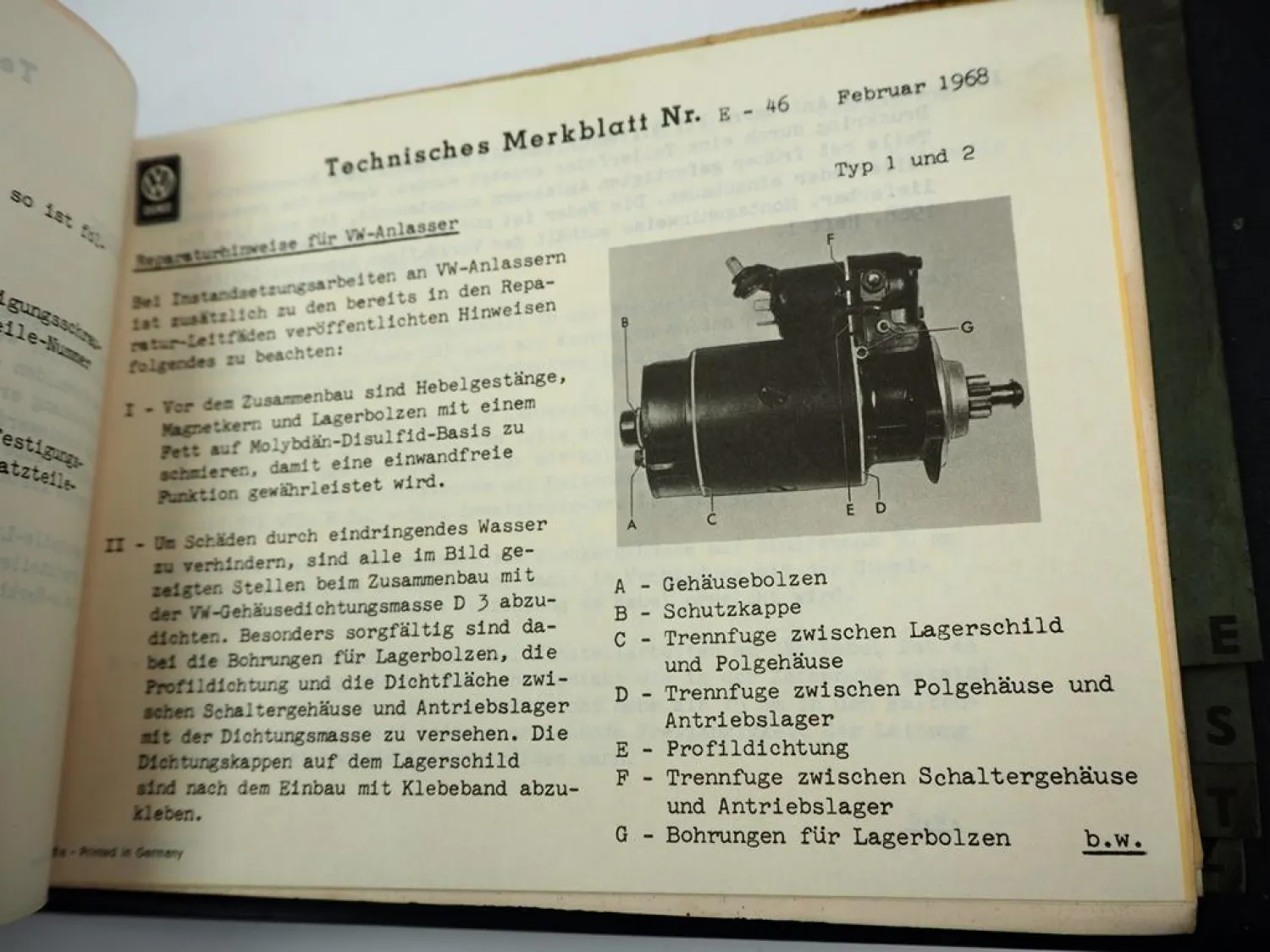VW Dienst Technische Merkblätter 1966 - 1968 VW Käfer Transporter T2