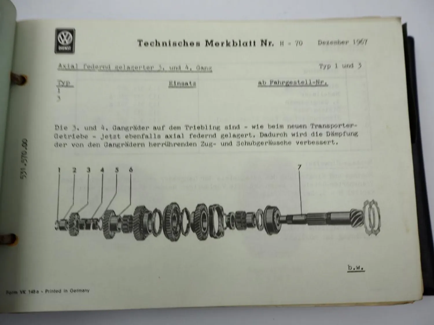 VW Dienst Technische Merkblätter 1966 - 1968 VW Käfer Transporter T2