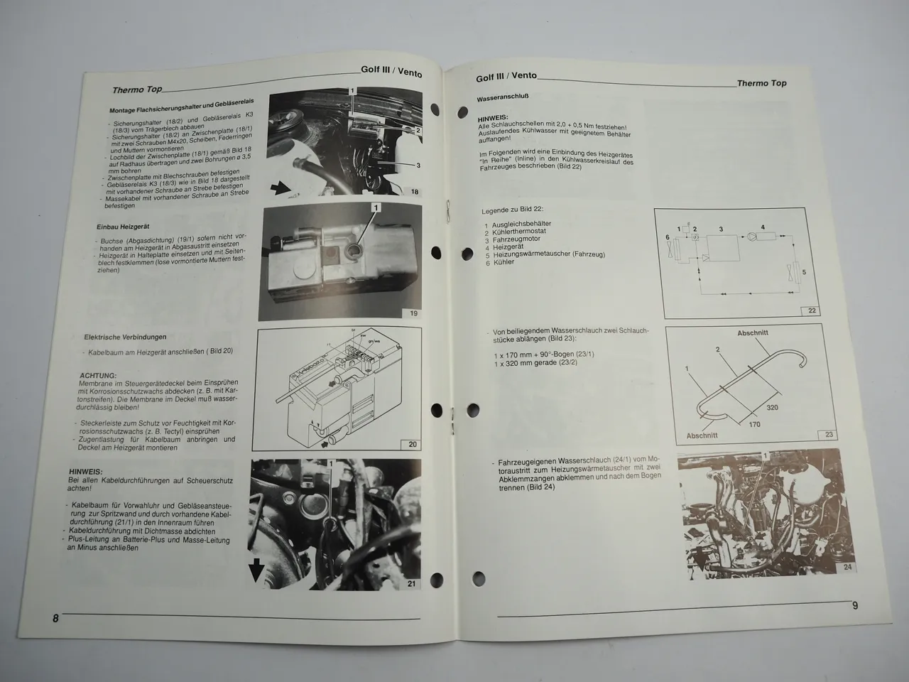 VW Golf 3 1H Vento 1H2 1,9l TDI Einbauanleitung Webasto Top T DW50 Heizung 1995