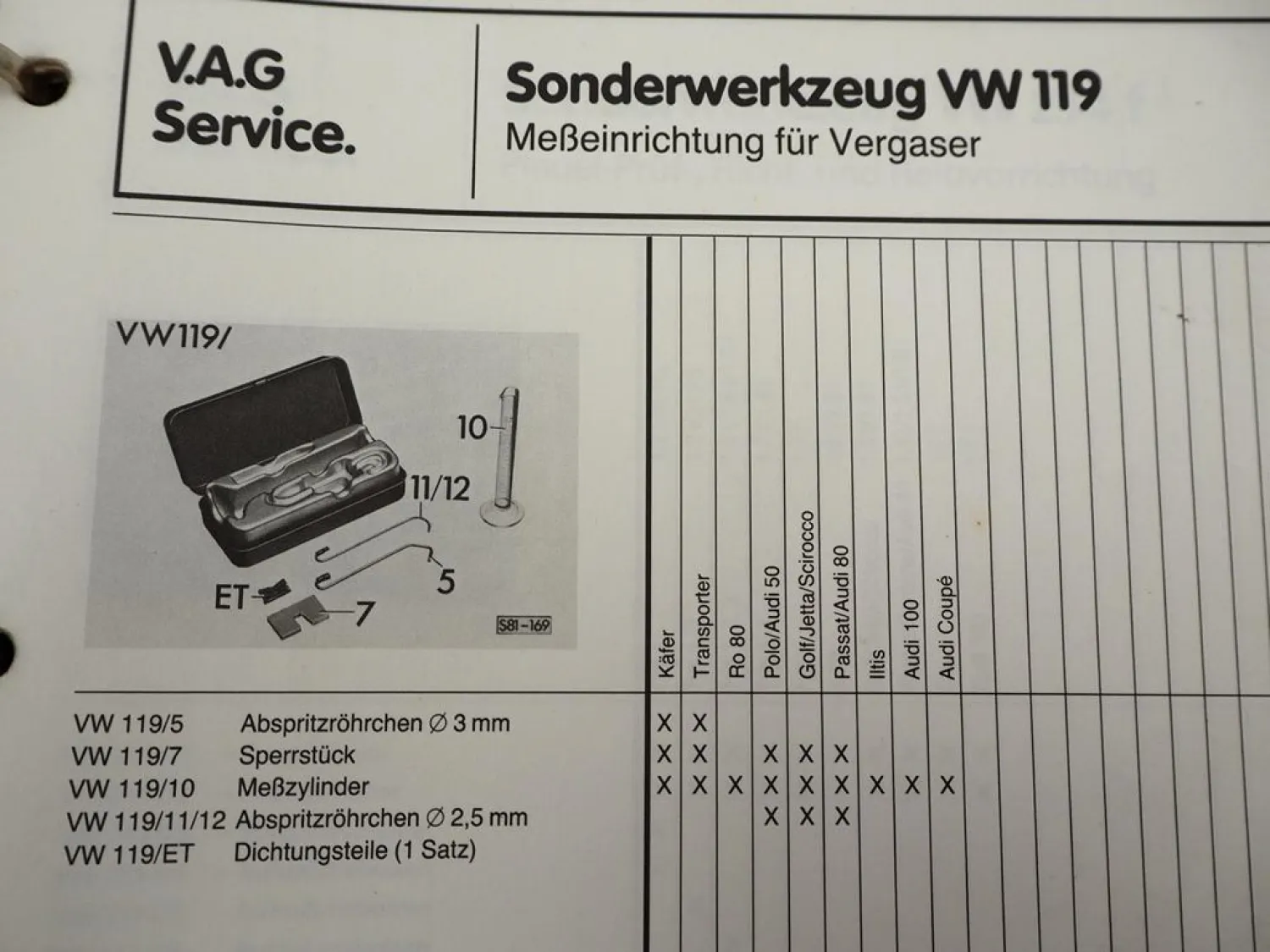 VW Golf Käfer T3 T4 Audi V8 80 Coupe Sonderwerkzeug Spezialwerkzeug Katalog 1991