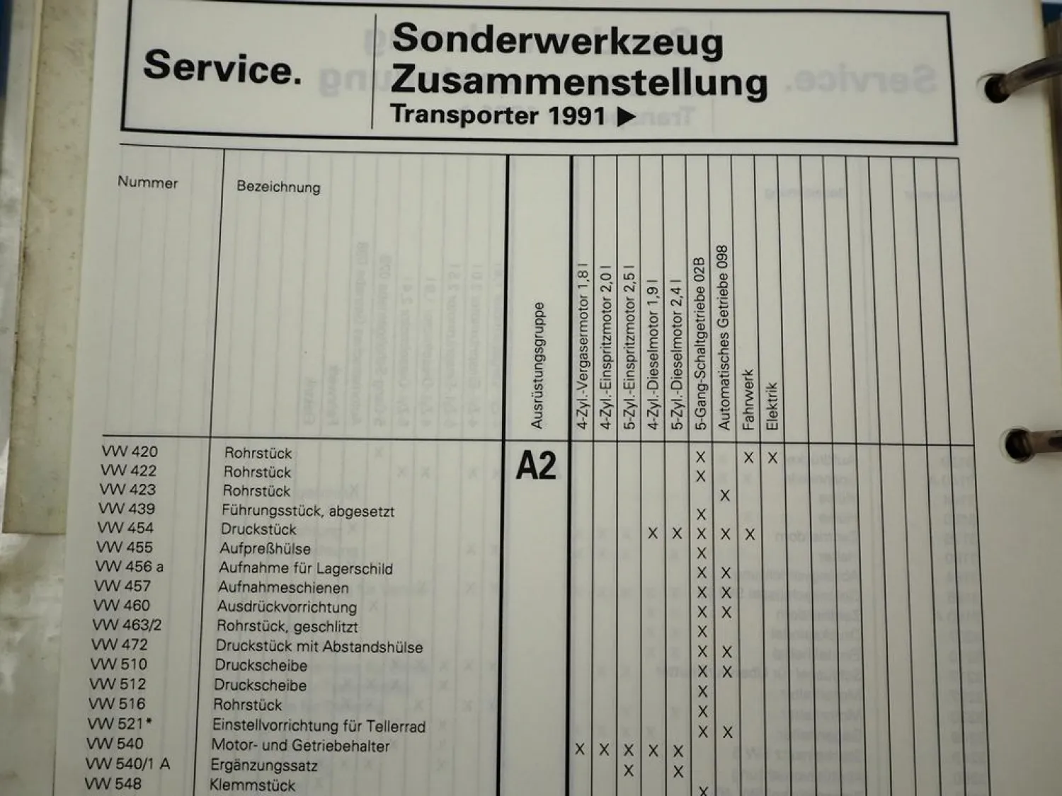 VW Golf Käfer T3 T4 Audi V8 80 Coupe Sonderwerkzeug Spezialwerkzeug Katalog 1991