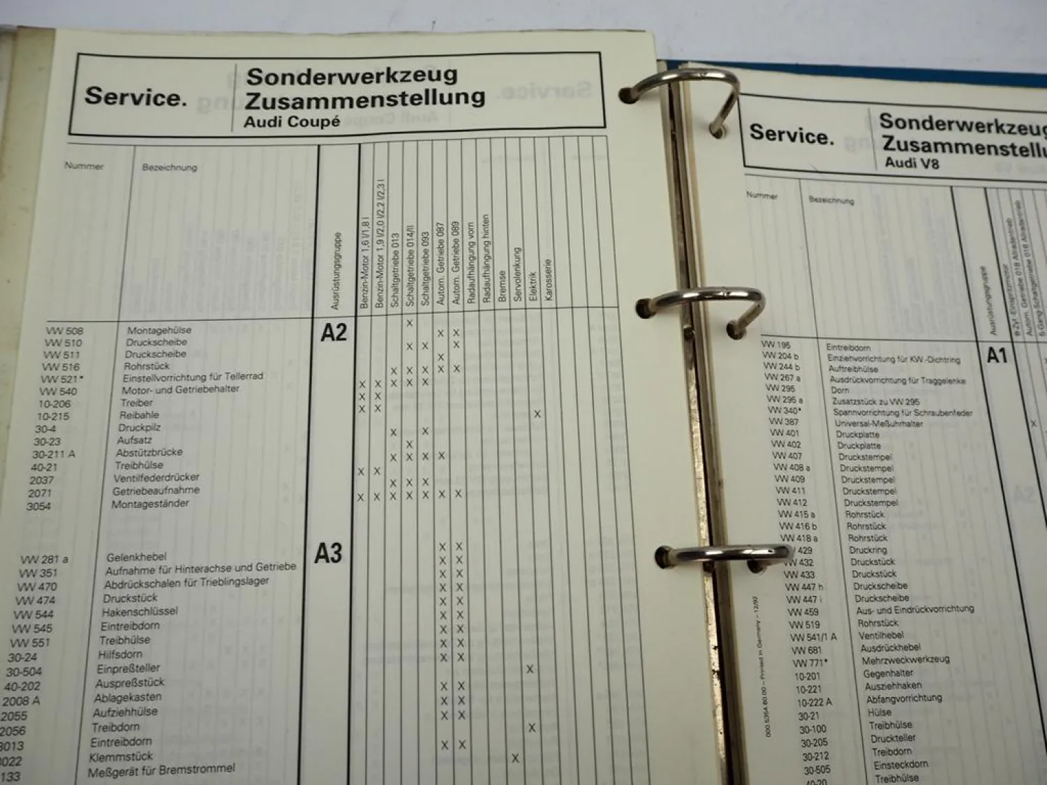 VW Golf Käfer T3 T4 Audi V8 80 Coupe Sonderwerkzeug Spezialwerkzeug Katalog 1991