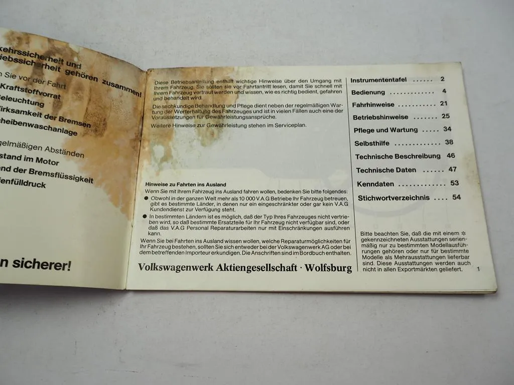 VW Käfer 1200 34 PS Betriebsanleitung 1984 Bedienung Selbsthilfe Wartung