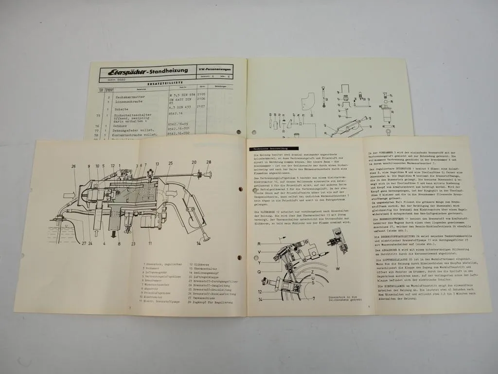 VW Käfer Eberspächer Standheizung 8680 Betriebsanleitung Einbau Ersatzteilliste