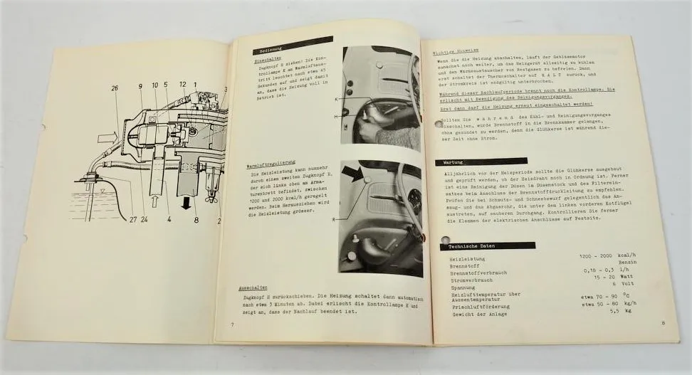 VW Käfer Eberspächer Standheizung 8680 Betriebsanleitung Einbau Schaltplan