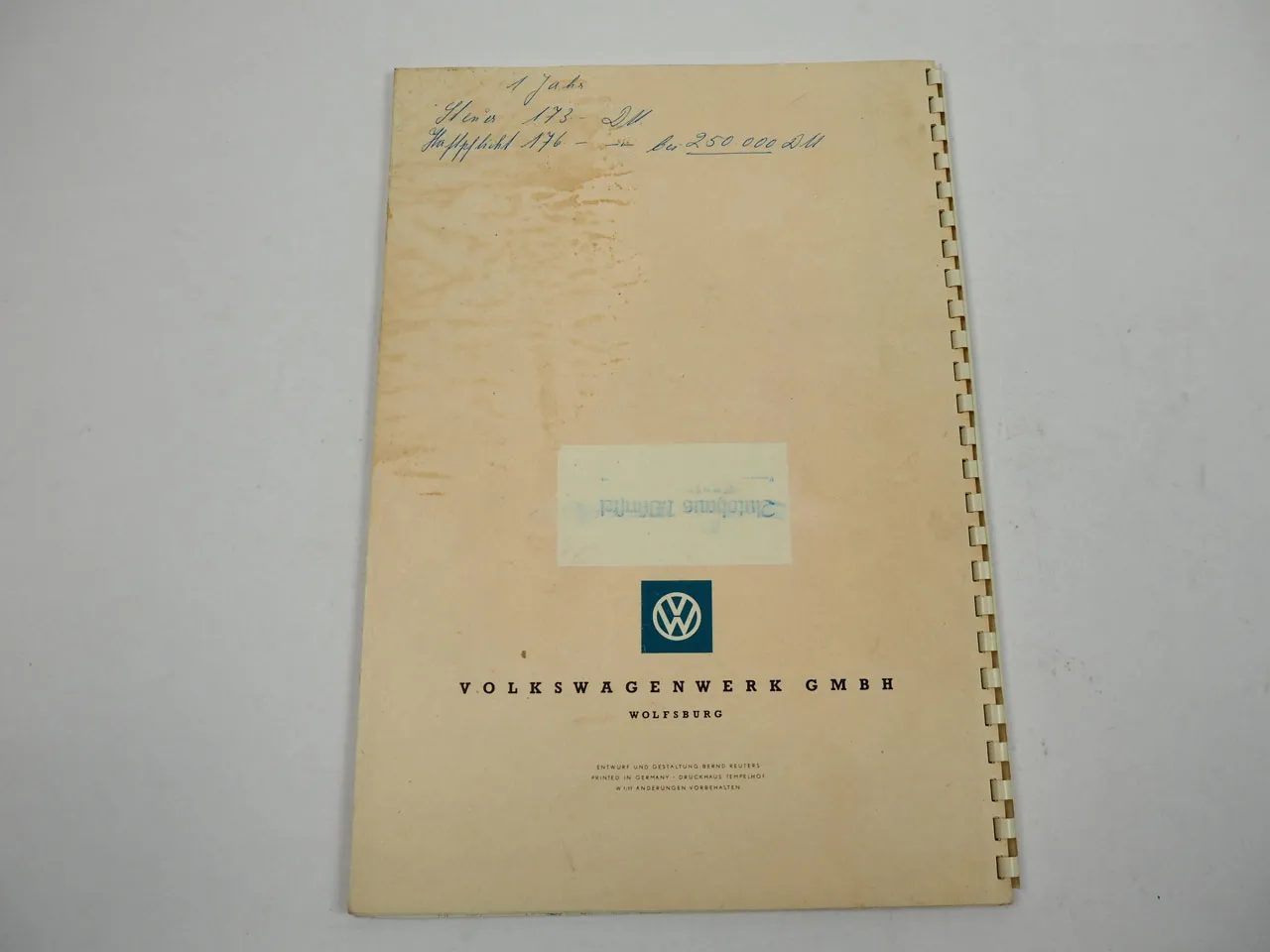 VW Käfer Ovali Prospekt Gestaltung Bernd Reuters ca. 1955