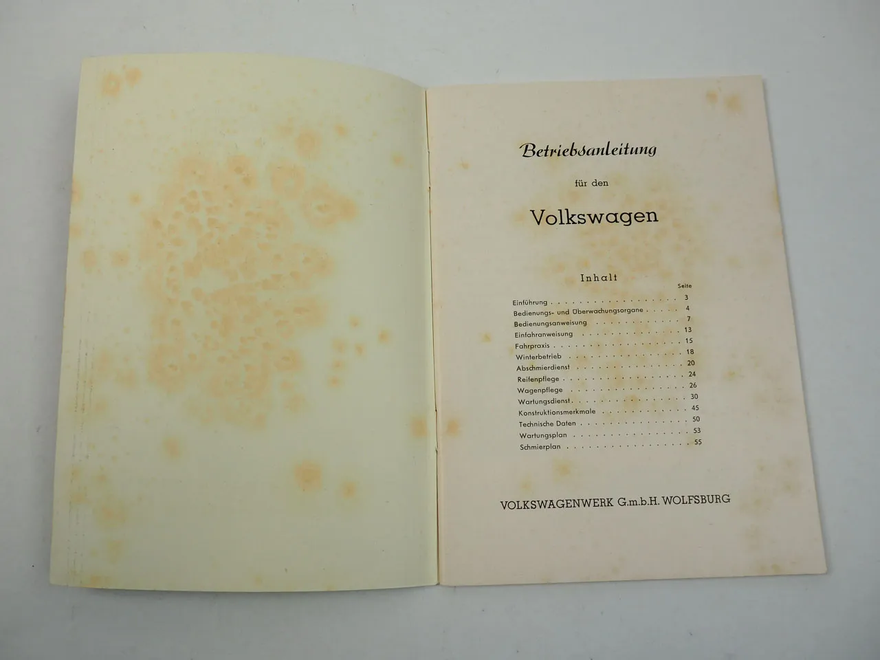 VW Käfer Typ 1 Volkswagen Brezelkäfer Betriebsanleitung Wartung 1952