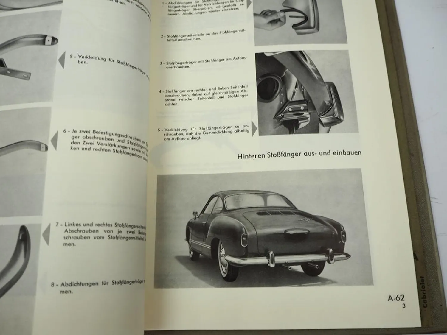 VW Käfer Typ 11 14 15 Karmann Ghia Werkstatthandbuch Reparaturleitfaden 1958/62