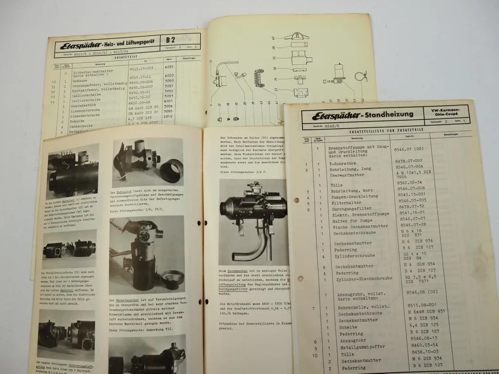 VW Karmann Ghia Eberspächer Standheizung Reparaturanleitung Ersatzteilliste