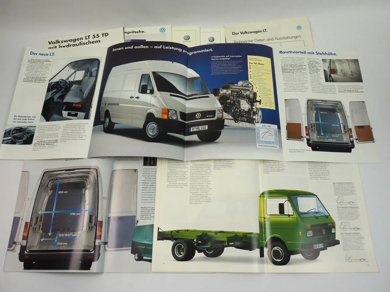 VW LT 2 Pritschenwagen Kastenwagen Kombi Bus 8x Prospekt 1990 bis 2002