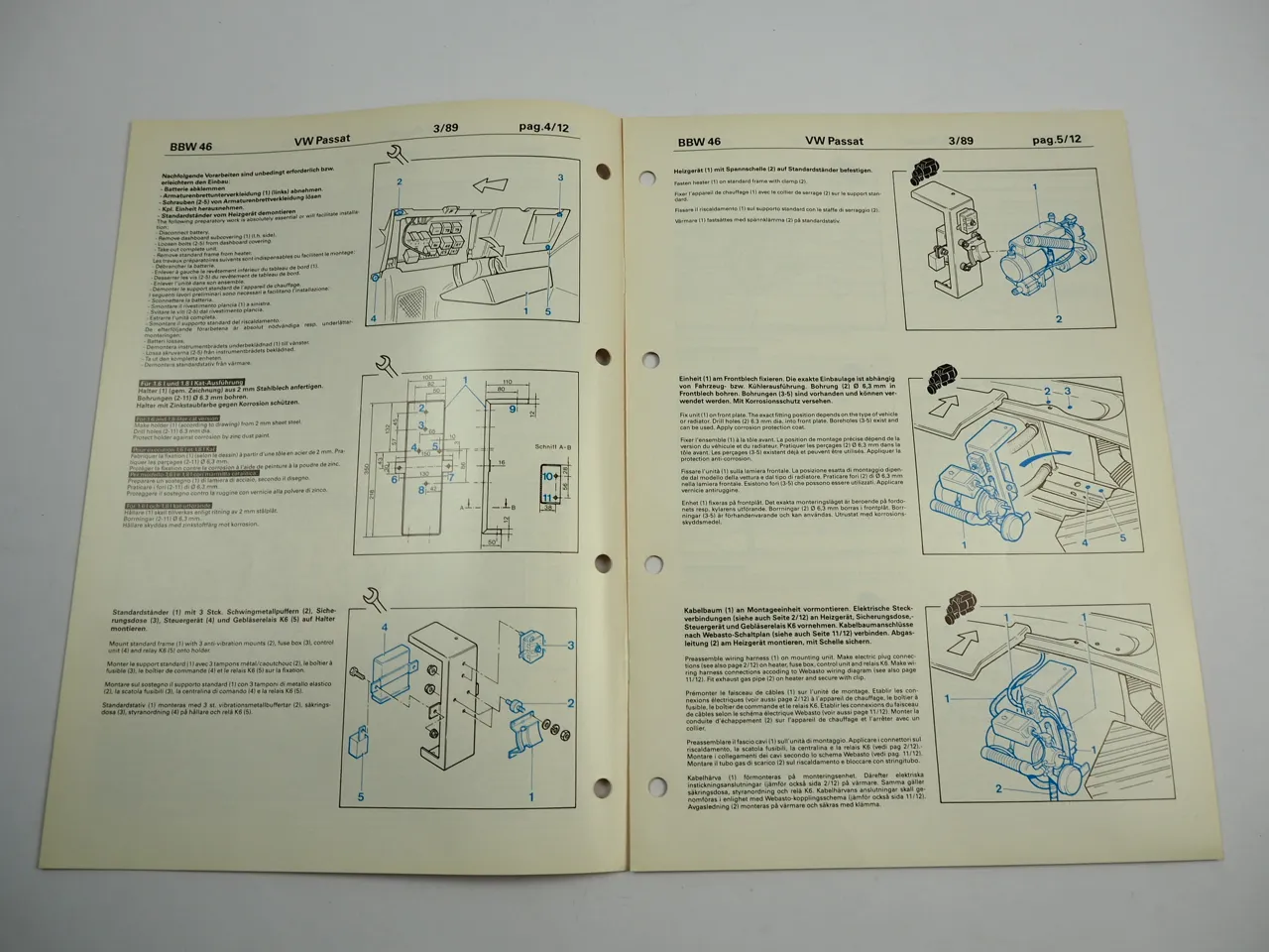VW Passat B3 BJ 3/1989 Einbauanleitung Webasto BBW 46-12V Heizung 1989